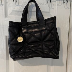 Furla Black Quilted Leather Tote with Gold Medallion